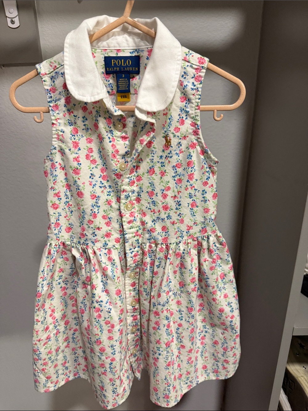 Polo by Ralph Lauren White Dress with Pink & Blue Floral Print